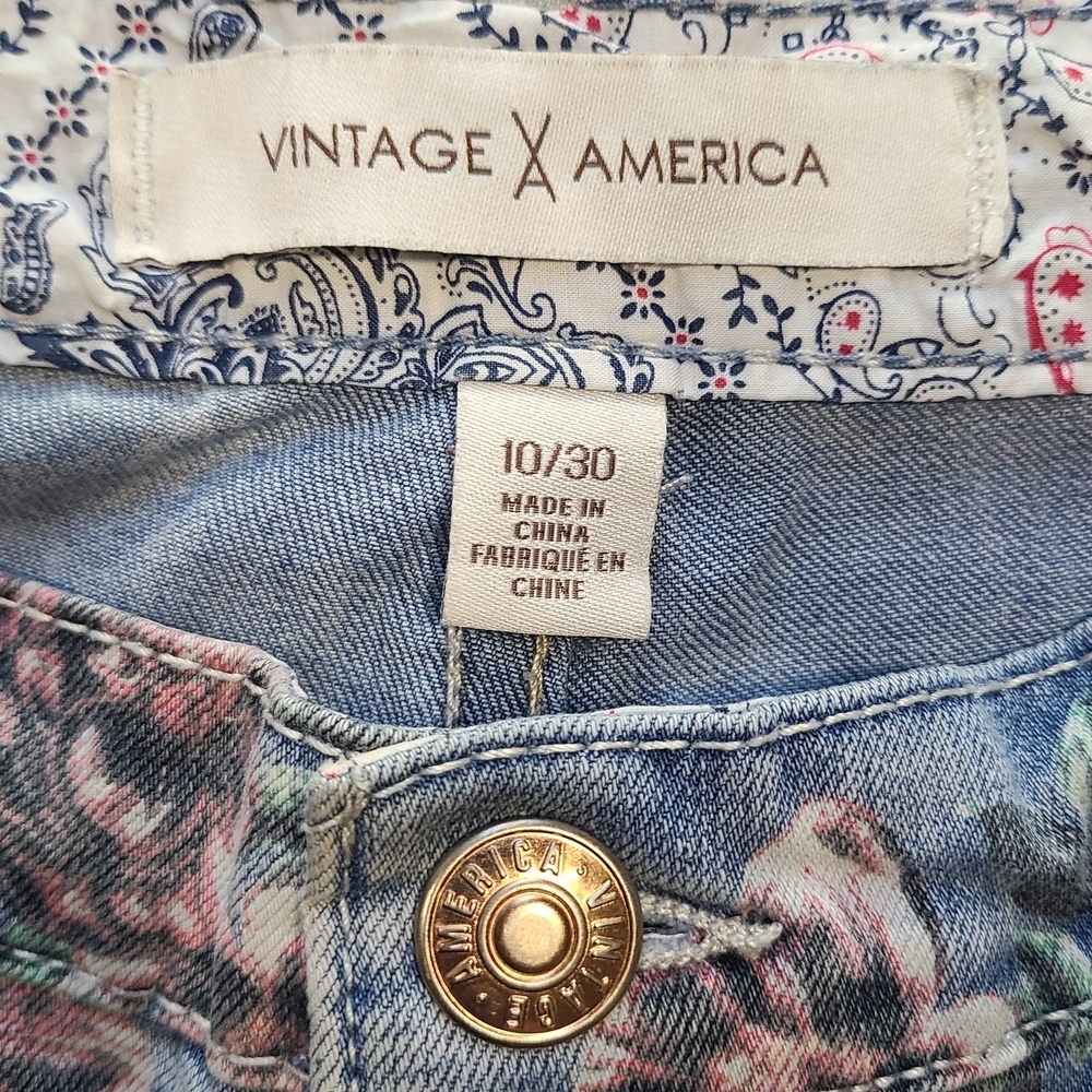Vintage America Floral Skinny Jeans Rose Print Denim Women 10 Cottagecore Spring - Picture 7 of 11